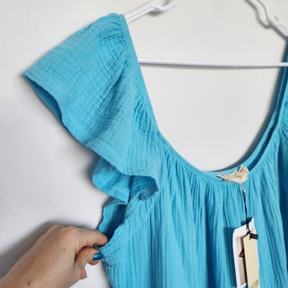 NATION Gauze Midi Dress XXL‎ Blue Plus Size Beach Coastal Resortwear Vacation - Picture 5 of 8